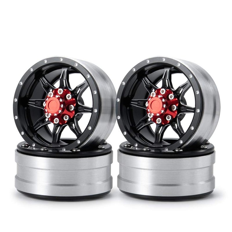 RCHUBAM Alloy 19 Beadlock Wheels Rims for 110 AXIAL SCX10 SCX10 III CC01 D90 Truck Rc Car 4Pcs Black  Red - Image 2