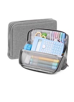 Standing Pencil Case, Big Capacity Pencil Pouch, Large Stationery Organizer Bag, Canvas Office School Supplies, for Primary, Middle, College Students Girls Boys, Grey