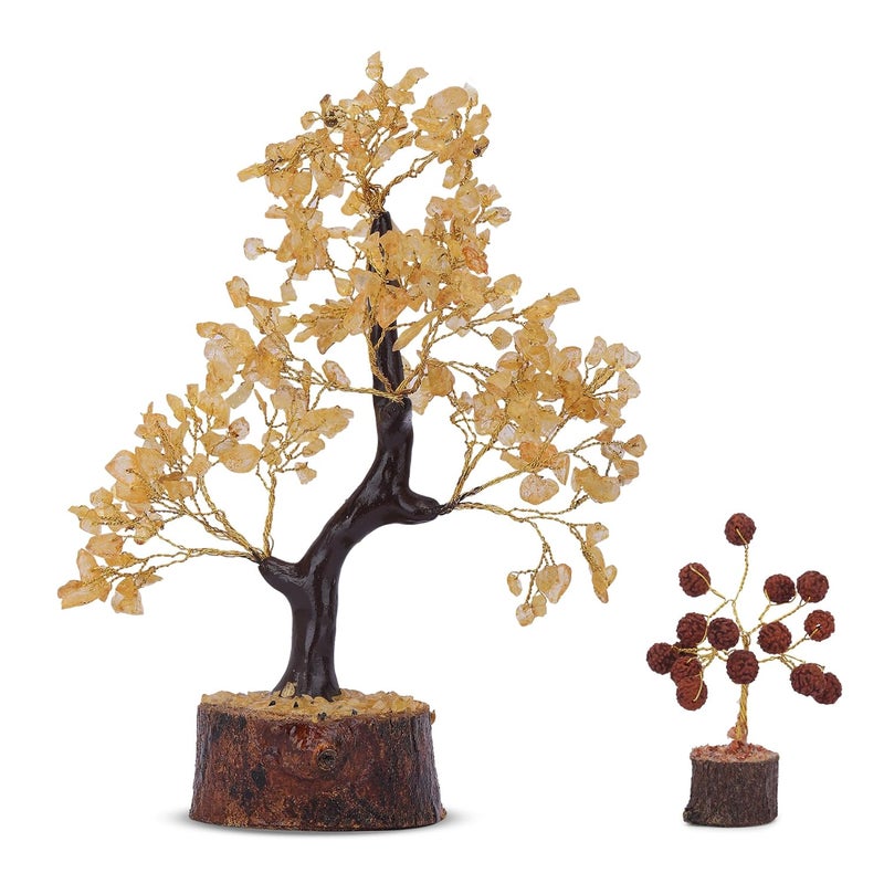 6 Sense Wellness 6 Sense Stone Citrine Tree 360 Beads Free Rudhrakha Seeds Tree Natural Citrine Tree for Reiki Healing Vastu Correction Business Success and Increase Creativity 1012 inch Yellow