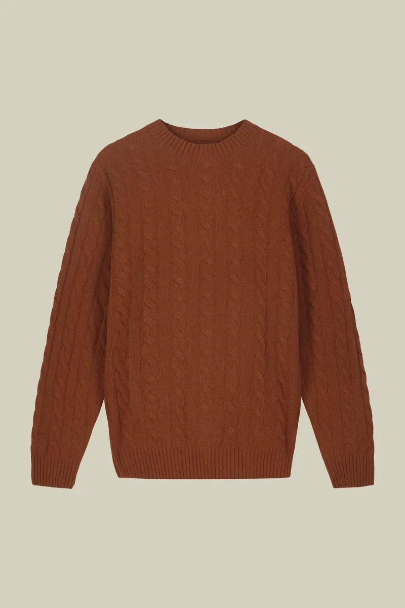 دوبل غانغر Men's lambswool crew neck jumper - Brick