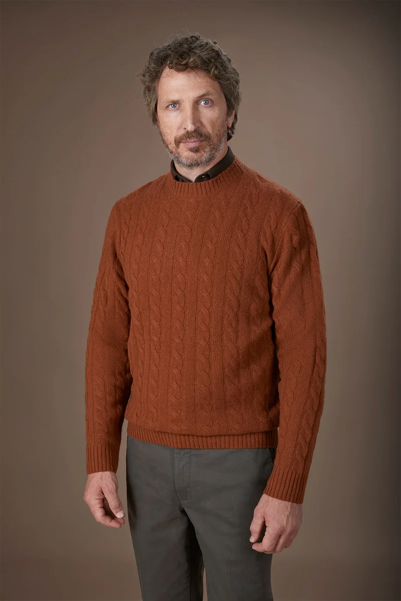 Men's lambswool crew neck jumper - Brick