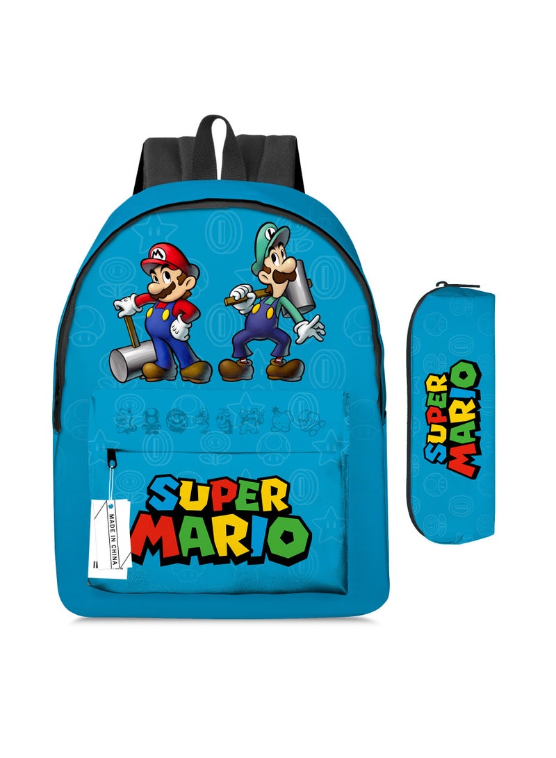 Super Mario Mario Cartoon Backpack Super Mario Student Schoolbag Pencil Case Two-piece Set - Image 1