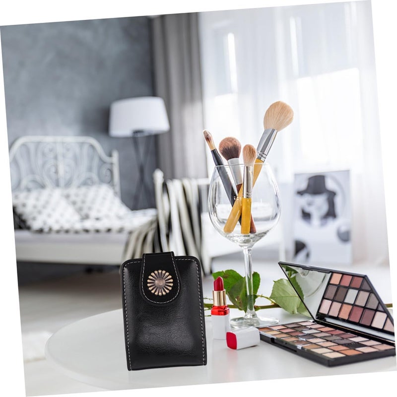 VILLCASE Small Pu Leather Lipsticks Carrying Pouch with Built-in Mirror, Portable Lipstick Case for Travel and Everyday Use, Black Compact Lip Gloss Holder for Women - Image 4
