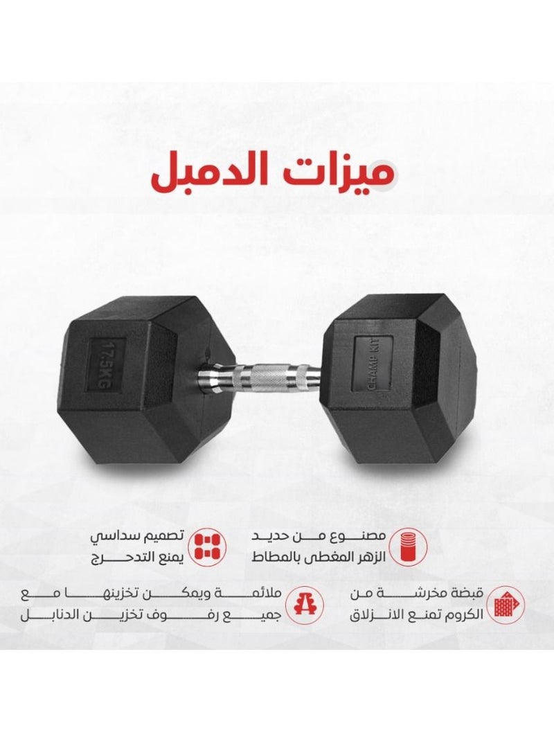CHAMP KIT CHAMPKIT Rubber Hex Dumbbells set of pairs , for Exercises, Strength training equipment and Home gym accessories, 17.5KG - Image 2