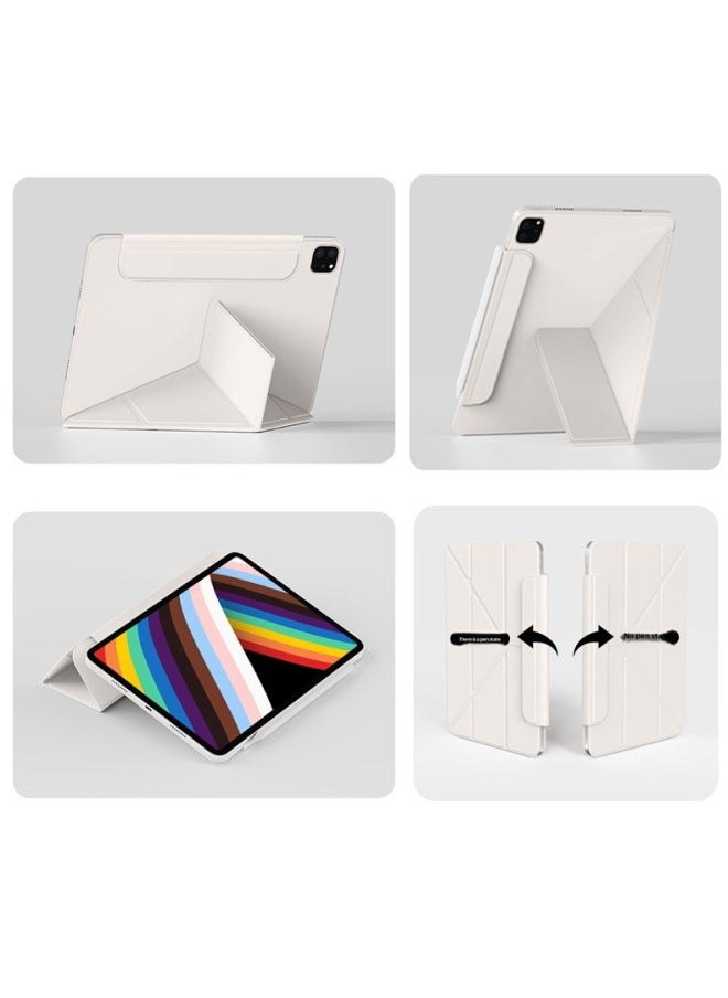 For IPadAir6/5 Protective Cover 2024 Apple Pro11 Magnetic Buckle 13 Inches 3 Y Folding Horizontal And Vertical-color:Cream White-double-sided Clip With Buckle -Applicable Models:Pro 7-13inch (M4)  - Image 4