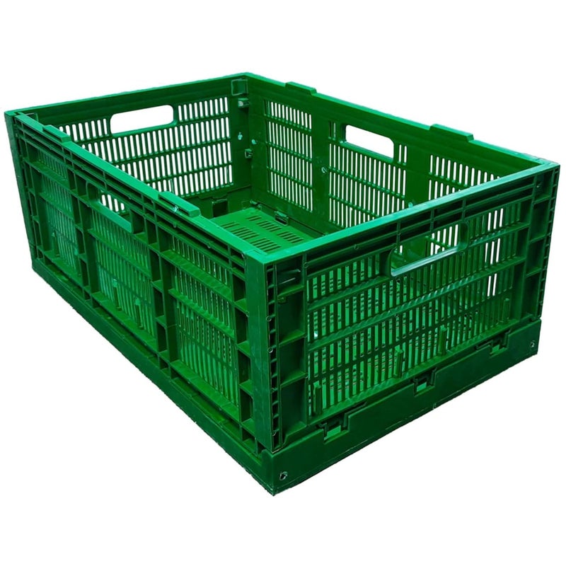 SINGHAL Storage Crates Stackable Plastic Container Foldable Basket Multipurpose 500x325x200 mm Green - Image 1