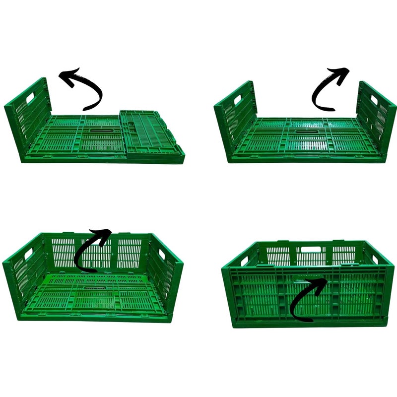 SINGHAL Storage Crates Stackable Plastic Container Foldable Basket Multipurpose 500x325x200 mm Green - Image 5