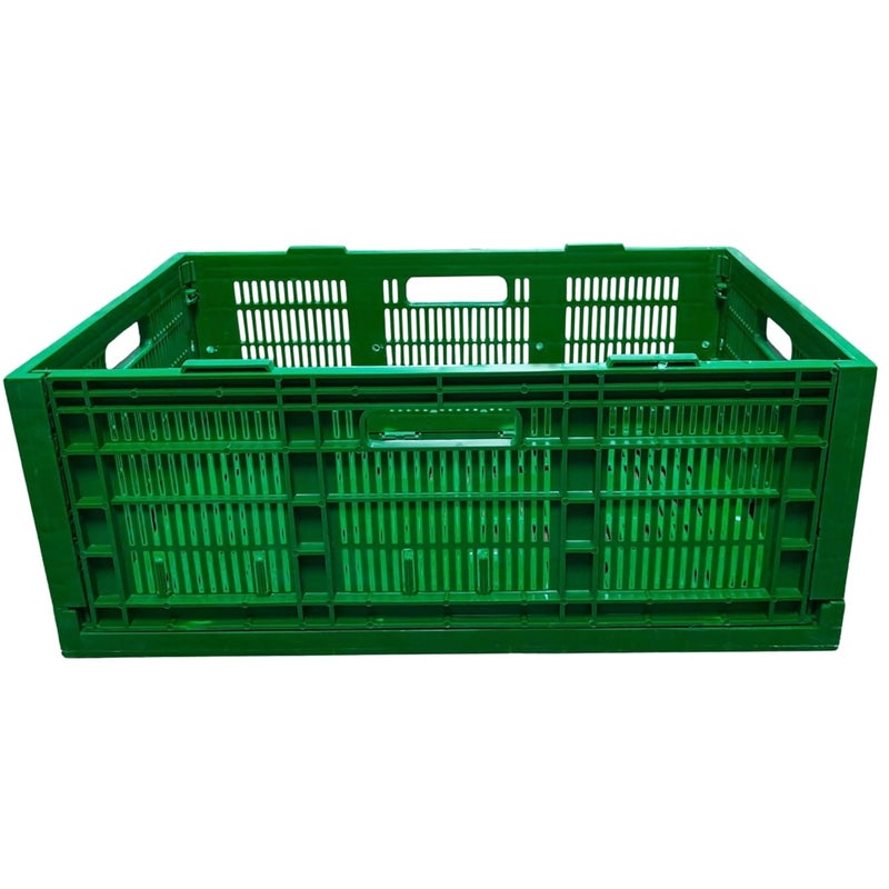SINGHAL Storage Crates Stackable Plastic Container Foldable Basket Multipurpose 500x325x200 mm Green - Image 2