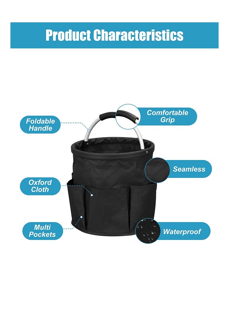 17L Portable Cleaning Bucket Organiser, 6 Pockets Foldable Cleaning Caddy with Handle Wearable Cleaning Caddy Bag for Outdoor Camping Garden Harvest Basket Home Bathroom Storage - Image 5