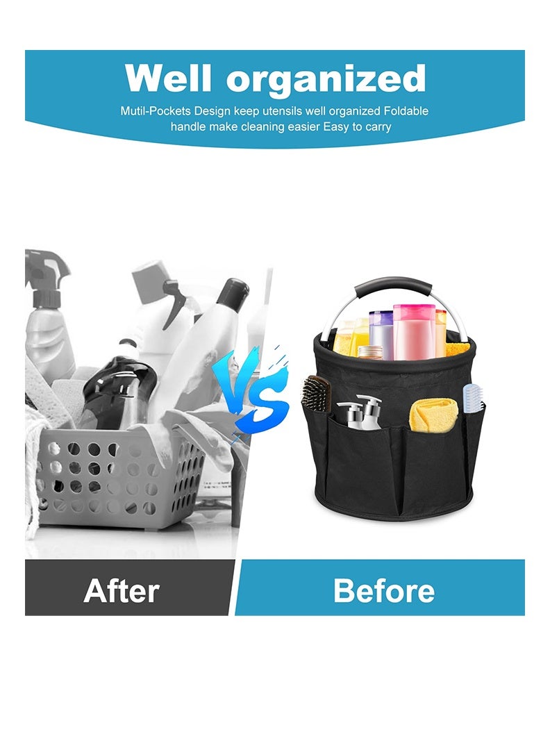 17L Portable Cleaning Bucket Organiser, 6 Pockets Foldable Cleaning Caddy with Handle Wearable Cleaning Caddy Bag for Outdoor Camping Garden Harvest Basket Home Bathroom Storage - Image 4