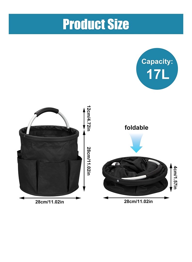 17L Portable Cleaning Bucket Organiser, 6 Pockets Foldable Cleaning Caddy with Handle Wearable Cleaning Caddy Bag for Outdoor Camping Garden Harvest Basket Home Bathroom Storage - Image 2