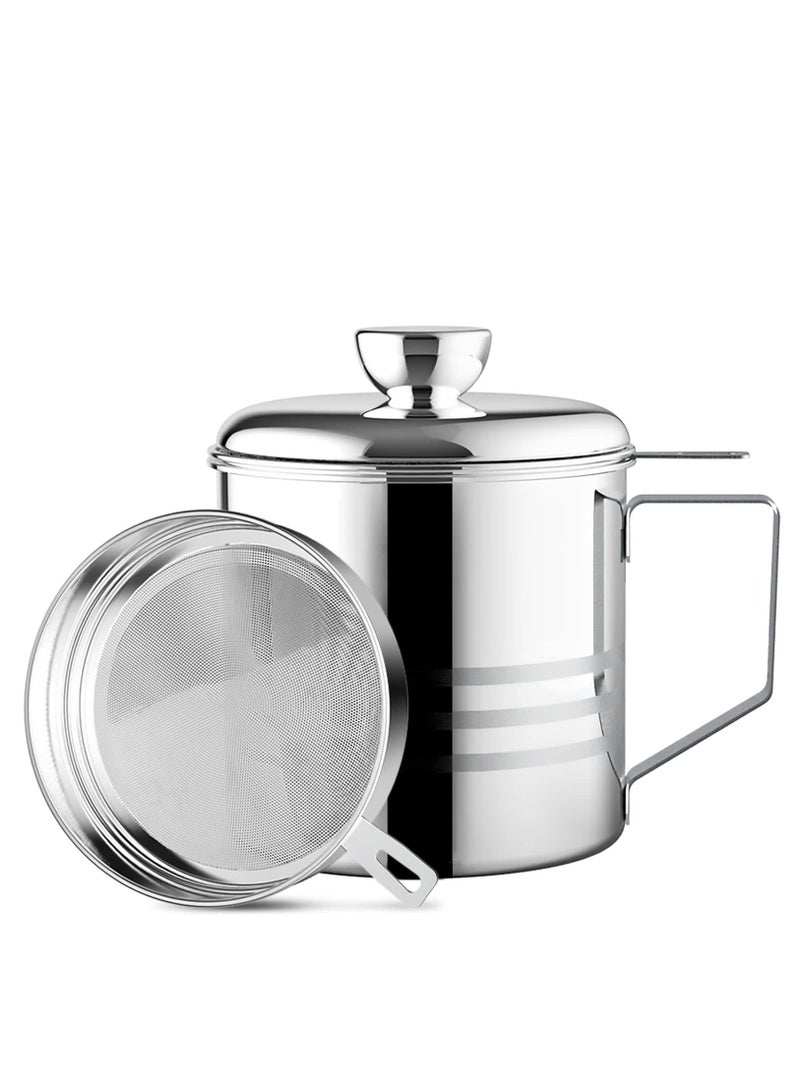 1.2L Oil Strainer Container, Stainless Steel Kitchen Cooking Oil Storage Pot Grease Keeper with Detachable Fine Mesh Filter  - Image 1
