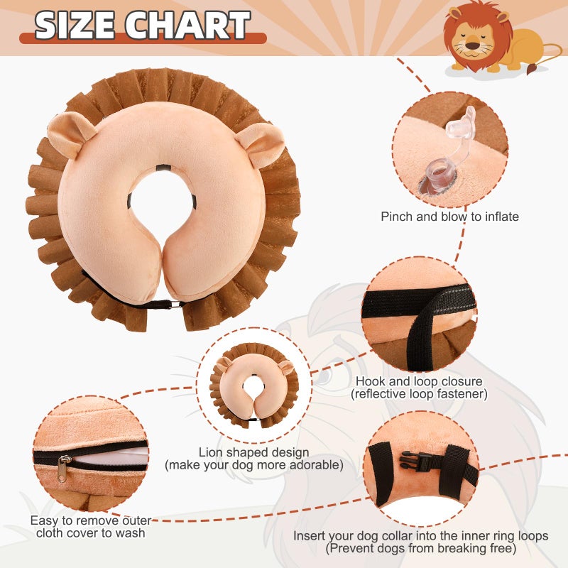 KOOLTAIL Inflatable Dog Cone Collar, Soft Donut E Collar for Dogs After Surgery to Stop Licking Enhanced Alternative, Blow Up Pet Neck Pillow Recovery Adjustable Cone for Dog Cat, Lion M - Image 2