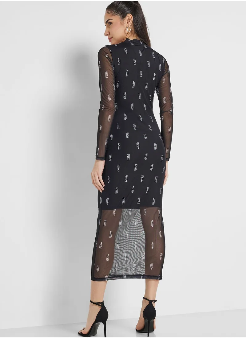 HUGO Cut Out Printed Dress