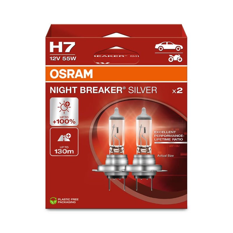 Osram Night Breaker Silver H4 100 More Brightness Halogen Headlight Bulb 64193NBS2HB 12 V Car Hanging Box 2 Lamps