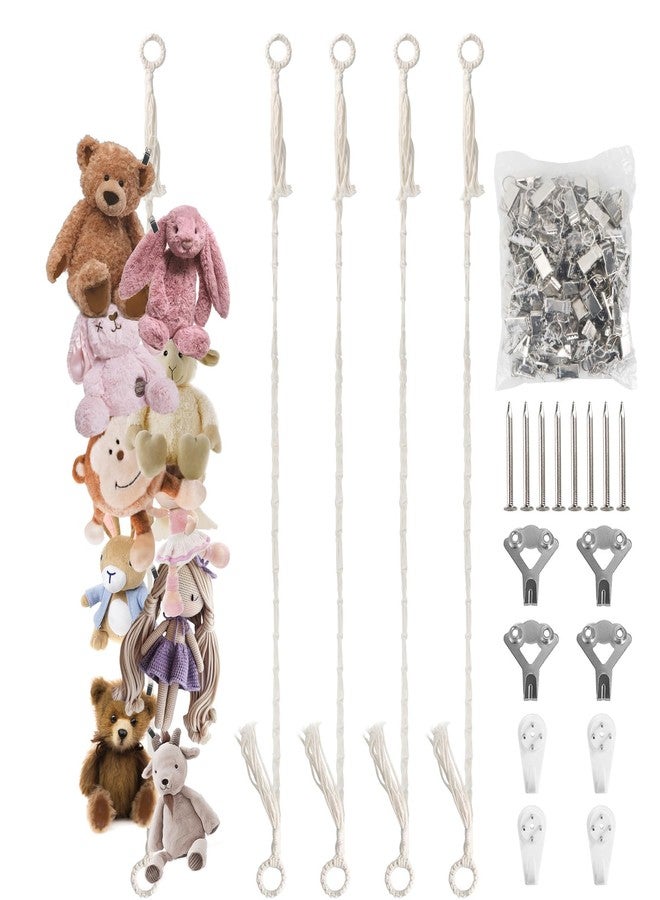 Munzong Stuffed Animal Storage Chain 80 Inch, 4pcs Beige Hanging Stuff Animals organizer, Cotton Toy Display Chain with 80 Clips, Toys Organizers Holder for Room Wall Corner Decor - Image 1