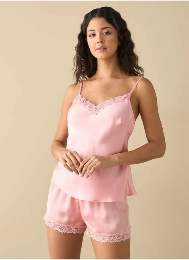 Splash FAV Lace Detail Sleeveless Top and Shorts Set