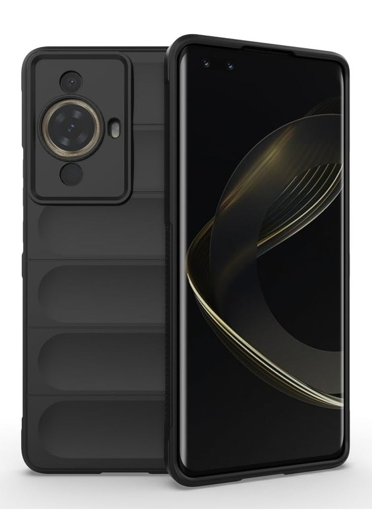 HUAWEI Nova 11 Pro 4G Case Cover, Heavy Duty 3D Striped Pattern Sensory Soft Silicone Full Portection Shockproof Phone Case Black  - Image 1