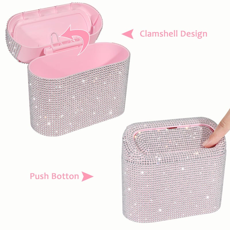 Accmor Bling Car Trash Can with Lid, Leakproof Mini Vehicle Trash Bin Automotive Dustbin Organizer Storage, Sparkling Crystal Rhinestone Trash Bag Container with 30pcs Garbage Bags Car Accessories - Image 3