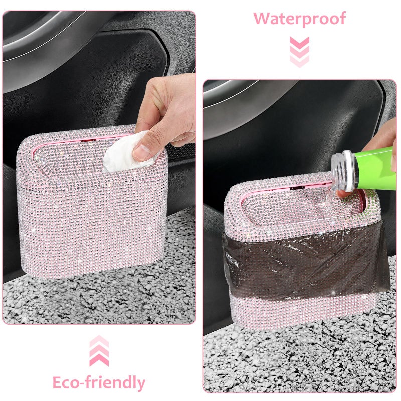 Accmor Bling Car Trash Can with Lid, Leakproof Mini Vehicle Trash Bin Automotive Dustbin Organizer Storage, Sparkling Crystal Rhinestone Trash Bag Container with 30pcs Garbage Bags Car Accessories - Image 5