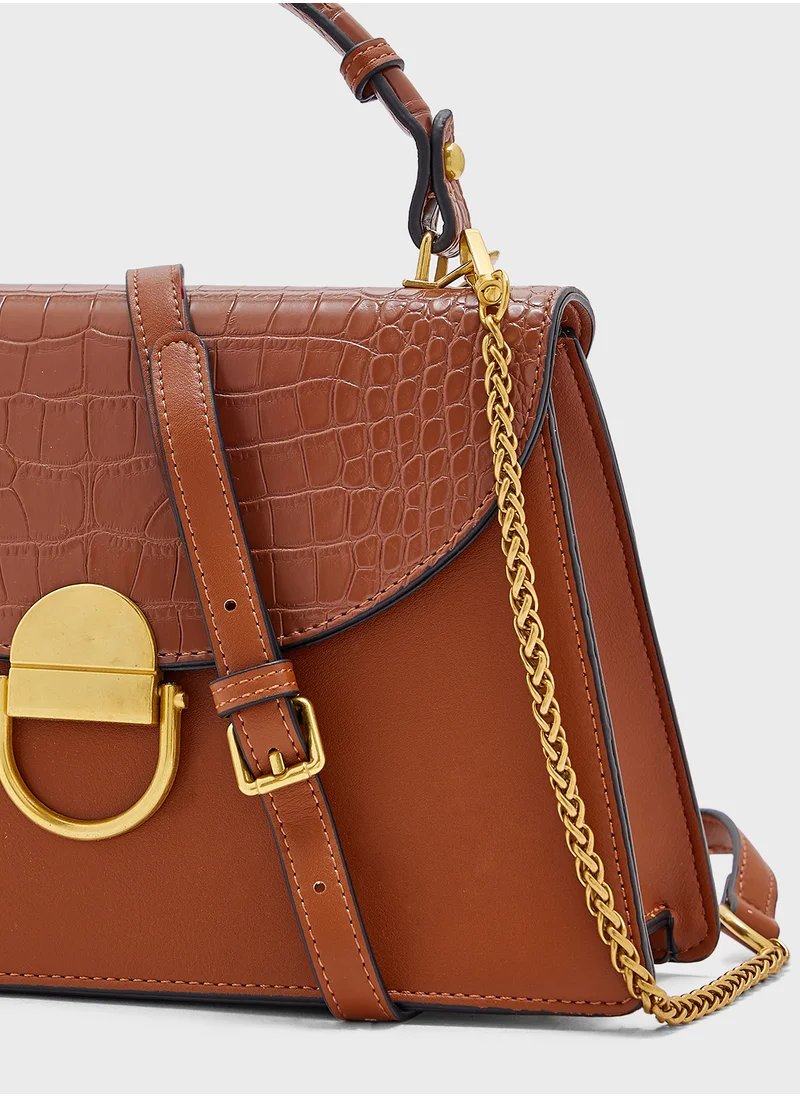 Khizana Croc Panel Satchel Bag With Clasp