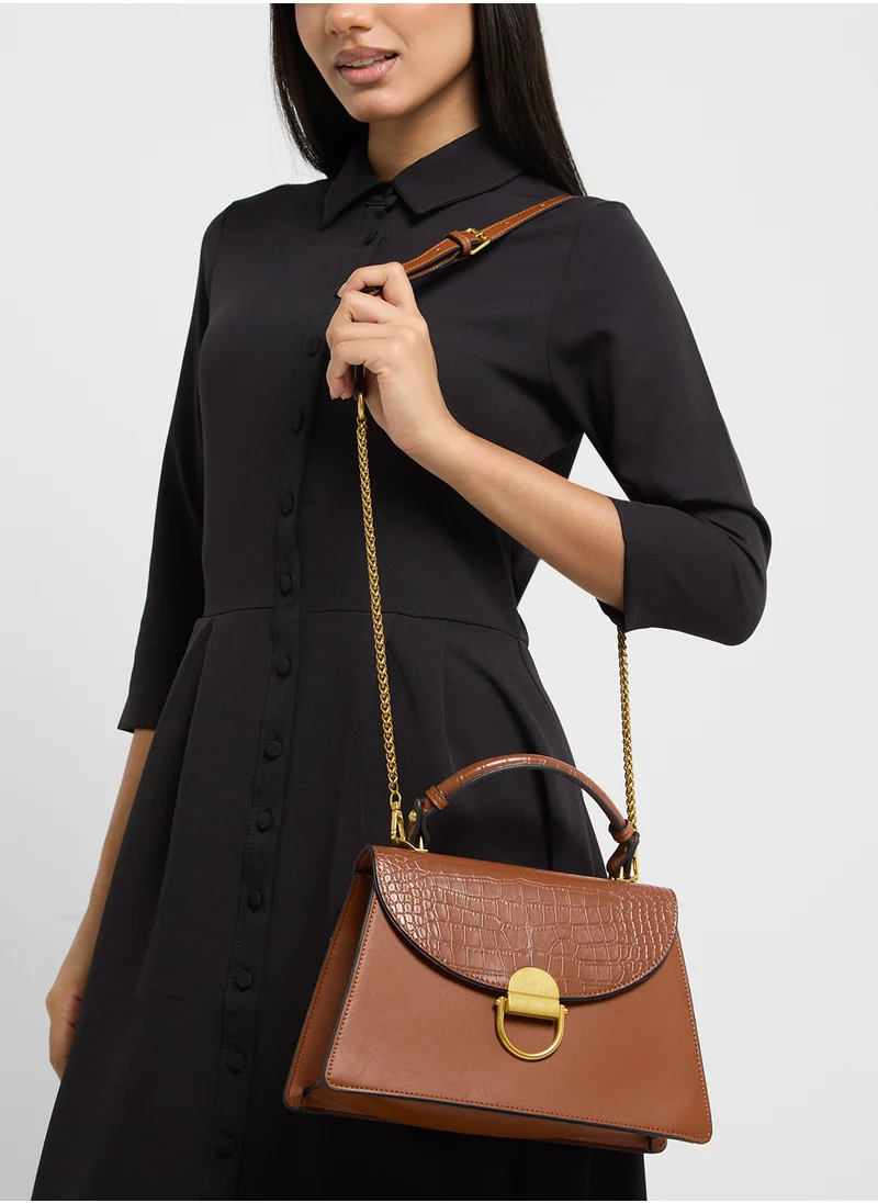 Khizana Croc Panel Satchel Bag With Clasp