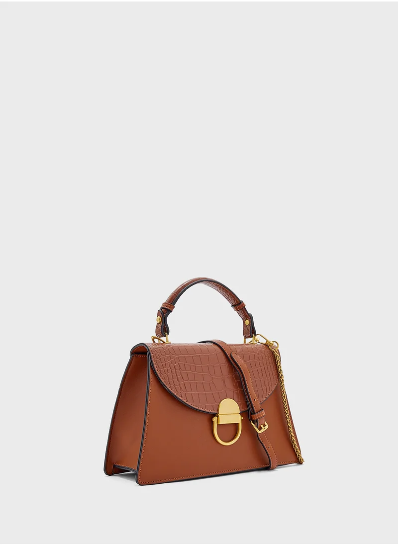 Khizana Croc Panel Satchel Bag With Clasp