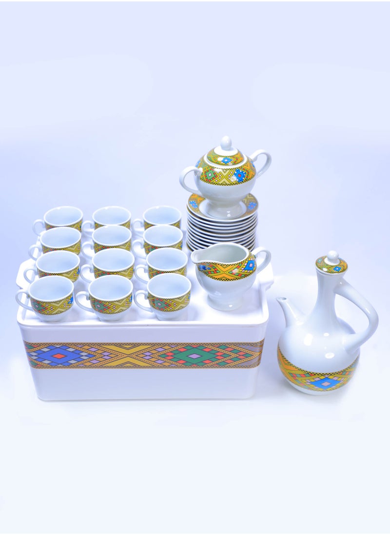يوما طقم قهوة إثيوبي/إريتري من ٢٩ قطعة مع علبة إصدار سابا. يأتي الطقم الكامل مع ١٢ كوبًا و١٢ صحنًا وسكرية وحليب.  - Image 1