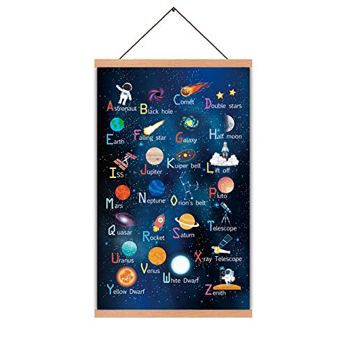 KAIRNE Framed ABC Alphabet Space Poster28X45CM Wall Art for Kids Room Nursery Classroom Decor