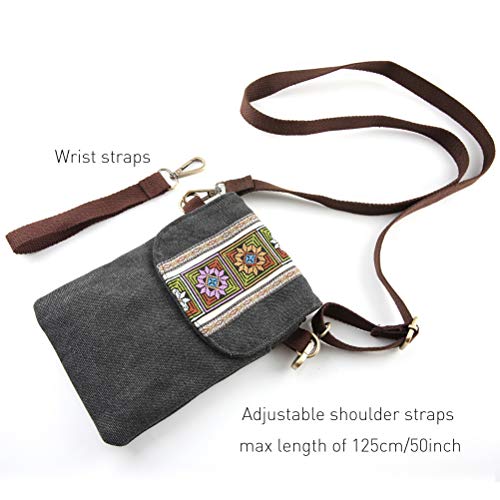 SILKAREA Vintage Embroidered Canvas Flip Small Crossbody Bag Cell Phone Pouch for Women Wristlet Wallet Bag Coin Purse (Black) - Image 5