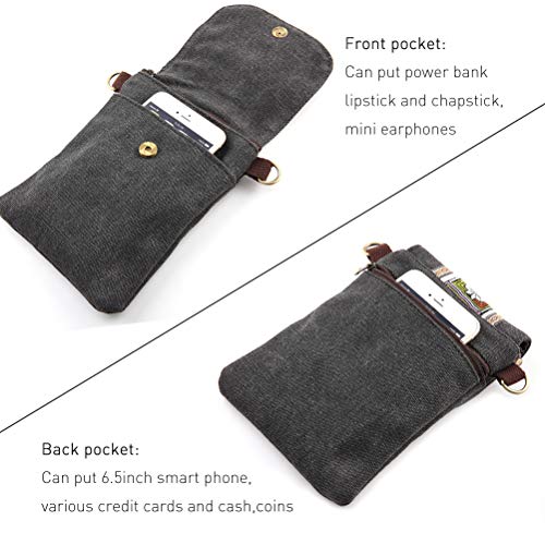 SILKAREA Vintage Embroidered Canvas Flip Small Crossbody Bag Cell Phone Pouch for Women Wristlet Wallet Bag Coin Purse (Black) - Image 4