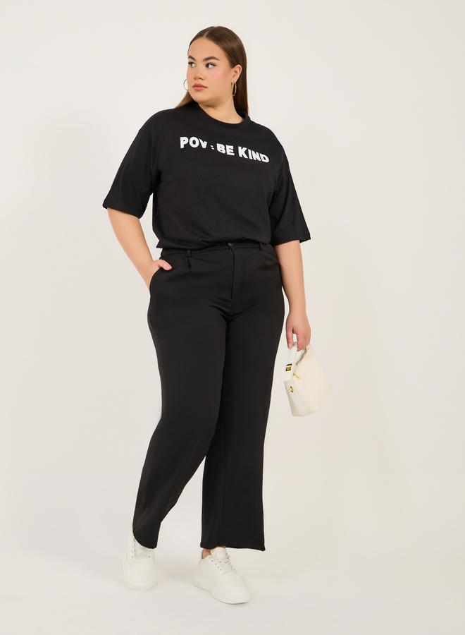 Styli Plus Size Slogan Print Round Neck Oversized T-Shirt  - Image 2