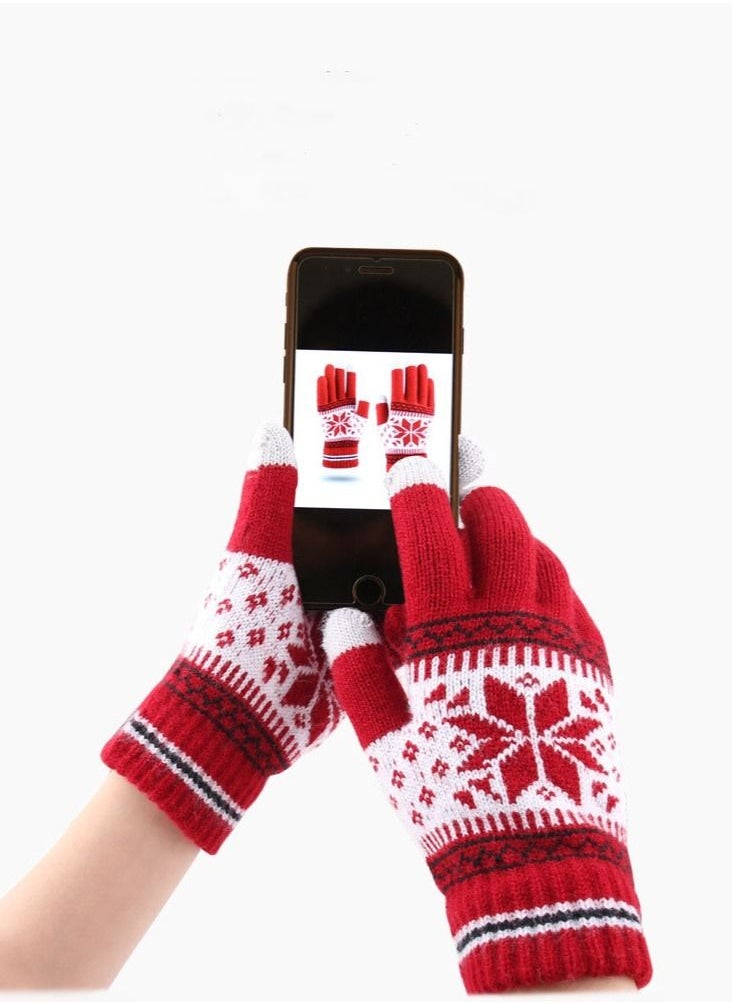 Generic - Winter warm gloves touch screen gloves women's fashion snow fingered fleece knit warm gloves - Image 1