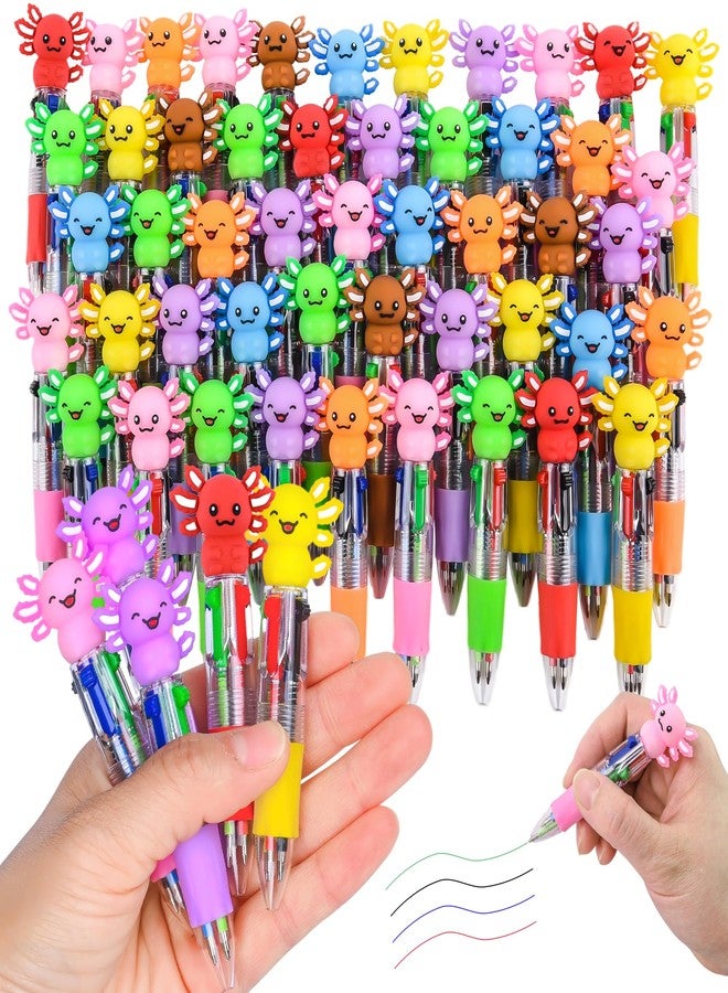 LiYiQ 50 Pcs Axolotl Party Favor Multicolor Pen in One Cartoon Cute Fun 4-in-1 Cute Pens Bulk Kawaii Axolotl Ballpoint Pens for Fun Gifts - Image 1