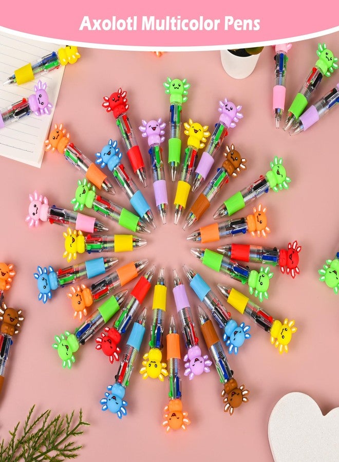 LiYiQ 50 Pcs Axolotl Party Favor Multicolor Pen in One Cartoon Cute Fun 4-in-1 Cute Pens Bulk Kawaii Axolotl Ballpoint Pens for Fun Gifts - Image 3
