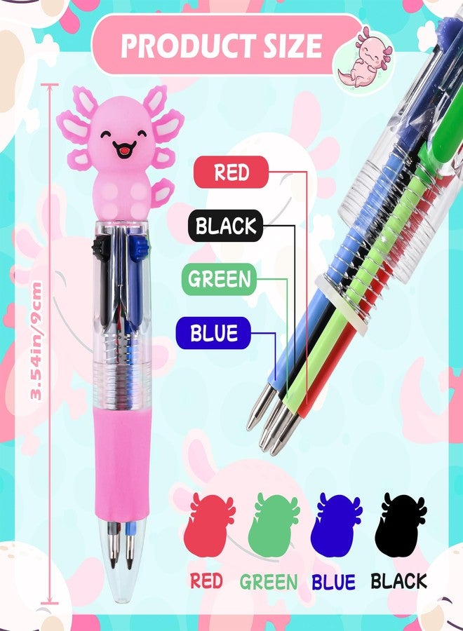 LiYiQ 50 Pcs Axolotl Party Favor Multicolor Pen in One Cartoon Cute Fun 4-in-1 Cute Pens Bulk Kawaii Axolotl Ballpoint Pens for Fun Gifts - Image 2