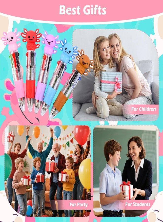 LiYiQ 50 Pcs Axolotl Party Favor Multicolor Pen in One Cartoon Cute Fun 4-in-1 Cute Pens Bulk Kawaii Axolotl Ballpoint Pens for Fun Gifts - Image 5