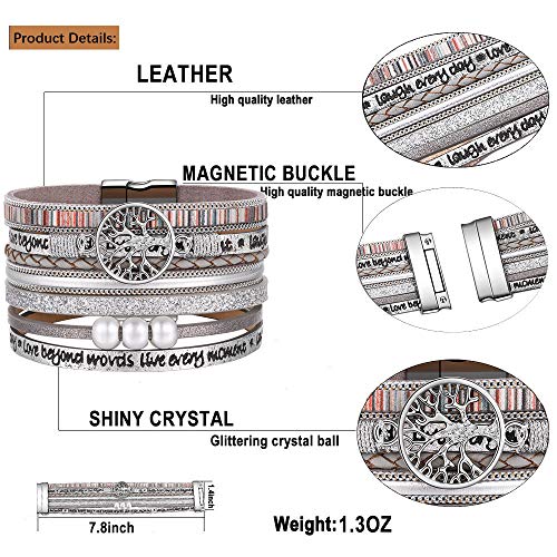 Desimtion Silver Boho Wrap Leather Bracelets for Women Buckle Multilayer Layered Jewelry Gifts Bracelet for Mom Teen Grandma - Image 4