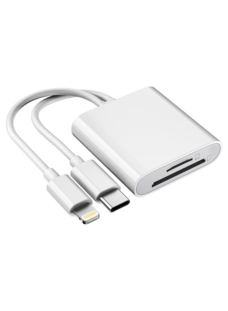 SD/TF Card Reader for iPhone iPad Camera, 2-in-1 Dual Card Slot Memory Card Reader Lightning/Type-C to Carder Adapter (SD TF for lightning Type C 2 in 1) - Image 4