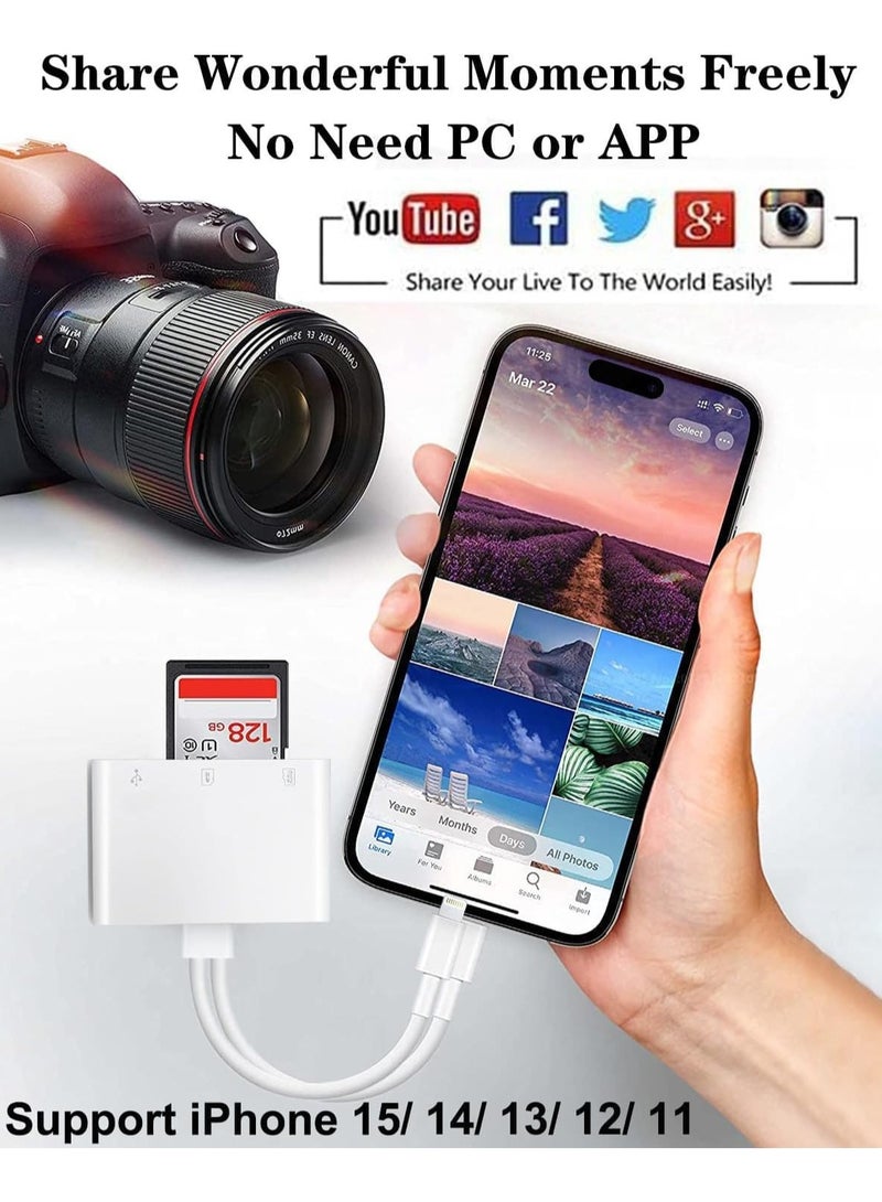 SD/TF Card Reader for iPhone iPad Camera, 2-in-1 Dual Card Slot Memory Card Reader Lightning/Type-C to Carder Adapter (SD TF for lightning Type C 2 in 1) - Image 2
