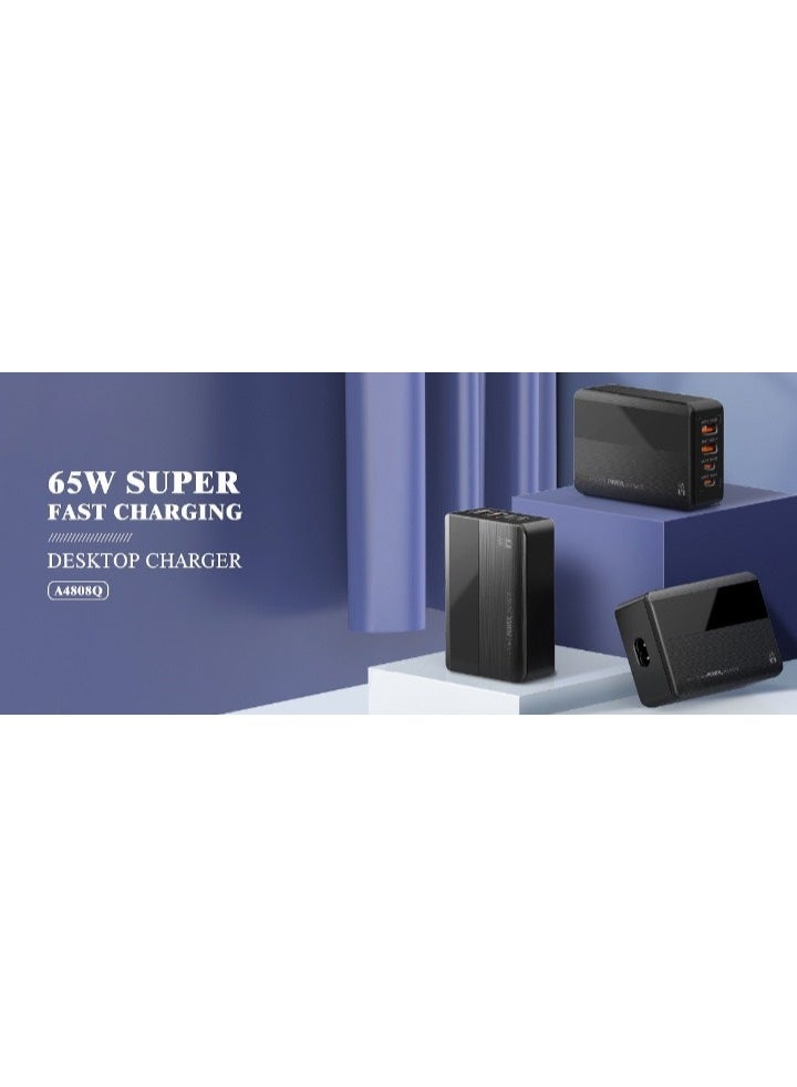 ريبنيو شاحن USB C بقوة 65 وات، محطة شاحن USB لسطح المكتب بأربعة منافذ مع PD+QC3.0، محول شاحن سريع متعدد المنافذ متوافق مع MacBook Pro/Air، iPhone 13 Pro Max/12 Pro Max، سلسلة iPad - Image 5