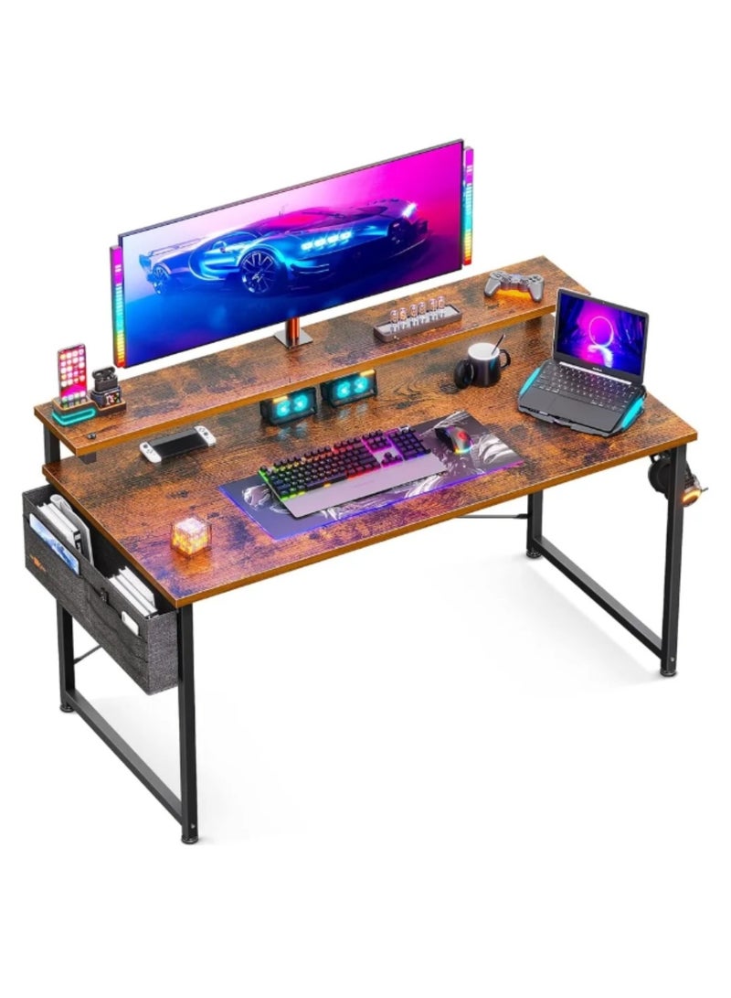 ماس مكتب كمبيوتر مع جيوب تخزين جانبية ، مكتب للدراسة ، بنمط عصري ، طاولة لابتوب ،طاولة دراسة قابلة للانعكاس، رف كتب وركن مكتب مع ارفف سهل التجميع، بمقاس ١٠٠ *٥٠  *٨٤ سم - Image 1