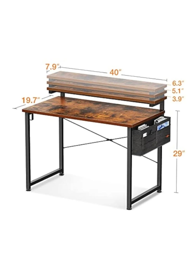 ماس مكتب كمبيوتر مع جيوب تخزين جانبية ، مكتب للدراسة ، بنمط عصري ، طاولة لابتوب ،طاولة دراسة قابلة للانعكاس، رف كتب وركن مكتب مع ارفف سهل التجميع، بمقاس ١٠٠ *٥٠  *٨٤ سم - Image 2