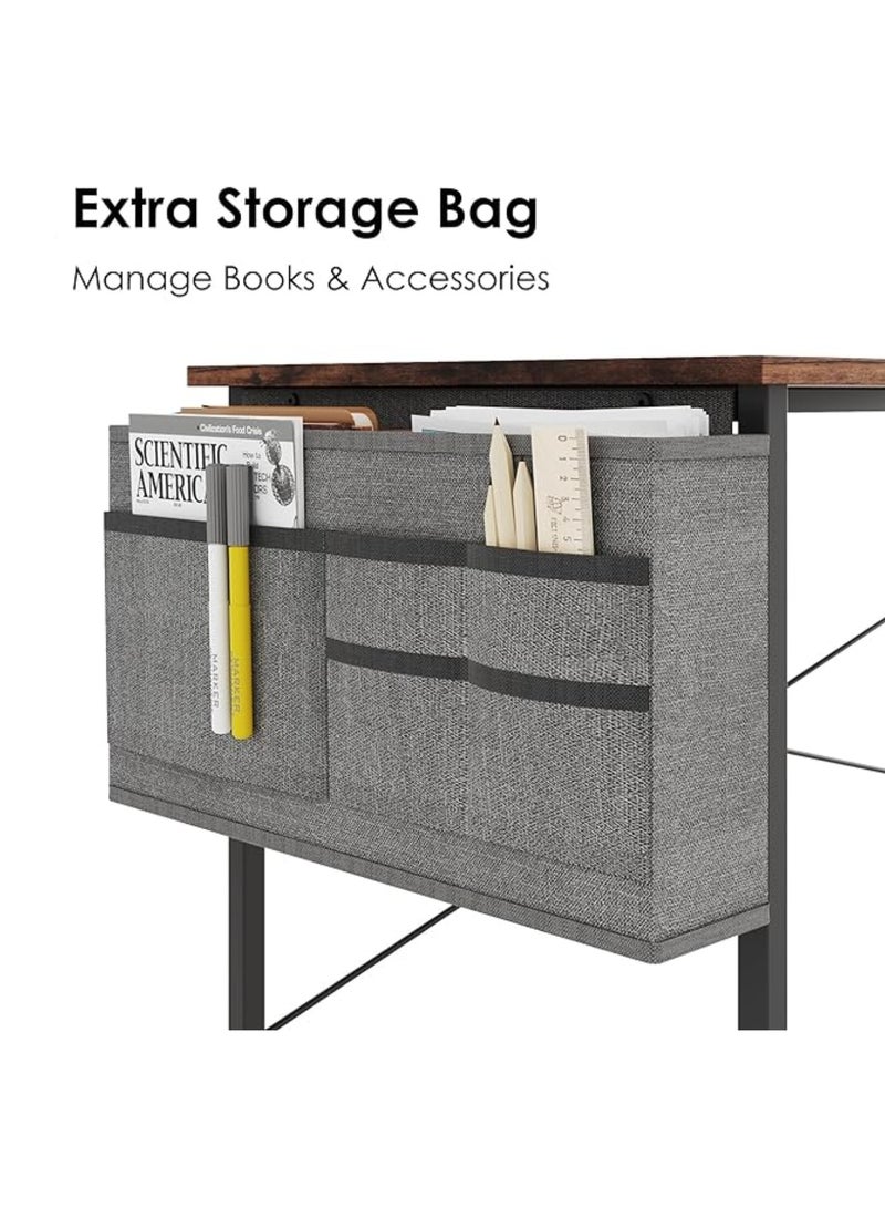 ماس مكتب كمبيوتر مع جيوب تخزين جانبية ، مكتب للدراسة ، بنمط عصري ، طاولة لابتوب ،طاولة دراسة قابلة للانعكاس، رف كتب وركن مكتب مع ارفف سهل التجميع، بمقاس ١٠٠ *٥٠  *٨٤ سم - Image 5