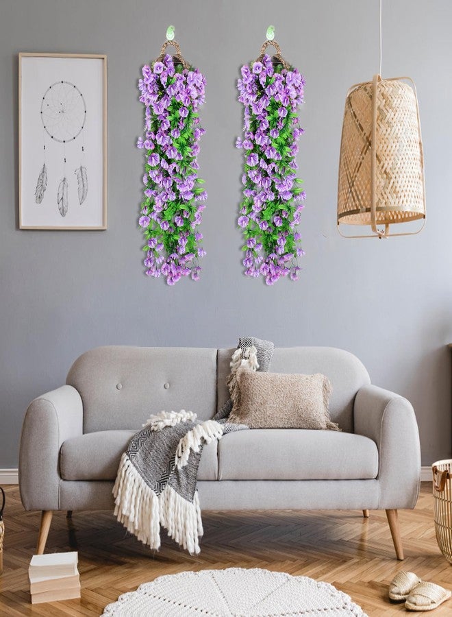 Elecxlink 2PCS Artificial Hanging Flowers, UV Resistant Fake Plastic Faux Hanging Plants Morning Glory Vines for Indoor Outdoor Garden Porch Eave Wedding Wall Décor(Purple) - Image 5