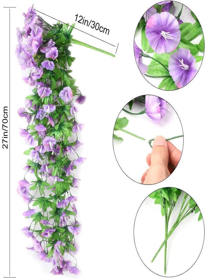 Elecxlink 2PCS Artificial Hanging Flowers, UV Resistant Fake Plastic Faux Hanging Plants Morning Glory Vines for Indoor Outdoor Garden Porch Eave Wedding Wall Décor(Purple) - Image 2