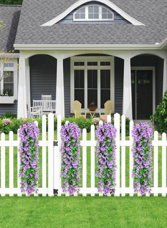 Elecxlink 2PCS Artificial Hanging Flowers, UV Resistant Fake Plastic Faux Hanging Plants Morning Glory Vines for Indoor Outdoor Garden Porch Eave Wedding Wall Décor(Purple) - Image 4