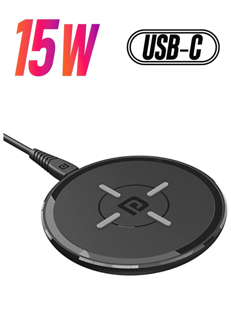 Portronics Freedom 2 15W Wireless Charging Pad with Type C Input, Black - Image 1