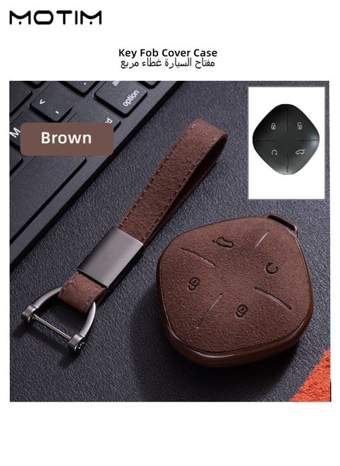 Jetour Dashing /Jetour X 1 Plus DTC 2022 Leather Key Fob Cover, Full Protection Car Key Shell, Key Cover Case with Keychian Ring, No Key, Chery Car Key Accessories, Brown