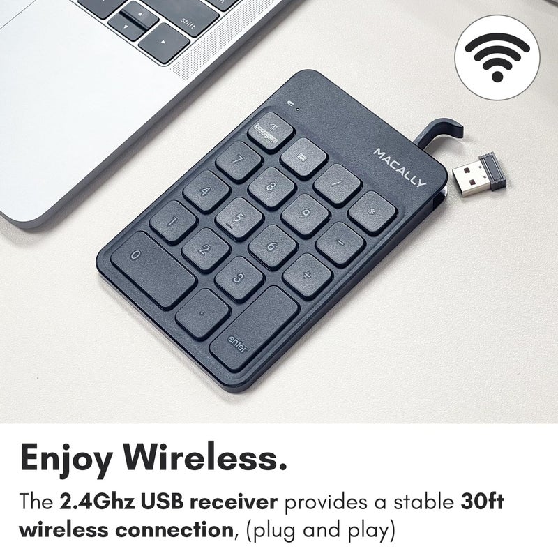 Macally Wireless Number Pad | Numeric Keypad | Wireless 10 Key for Laptop PC Computer Notebook Surface Chrome (2.4G USB) Perfect for Data Entry Numpad Number Keyboard - Image 4